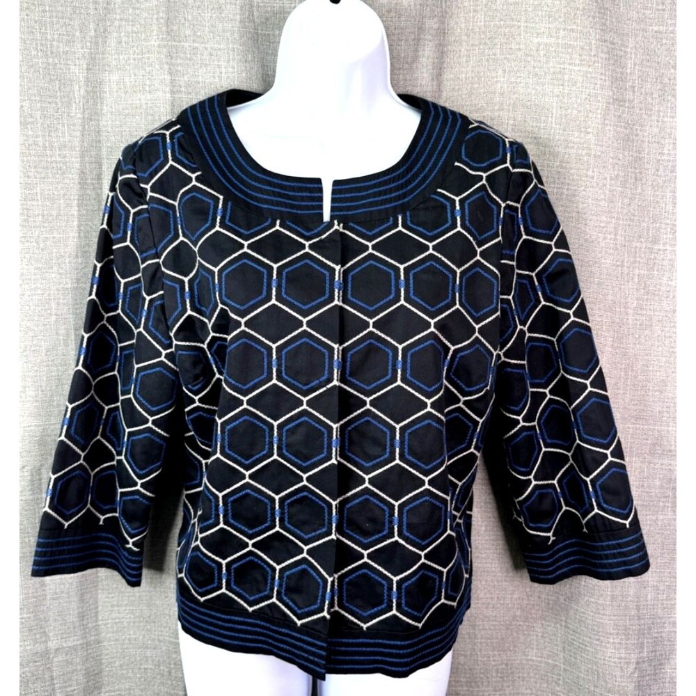 Chico's Snap Front Embroidered Hex Print Cropped Jacket Women's Size 1 Medium